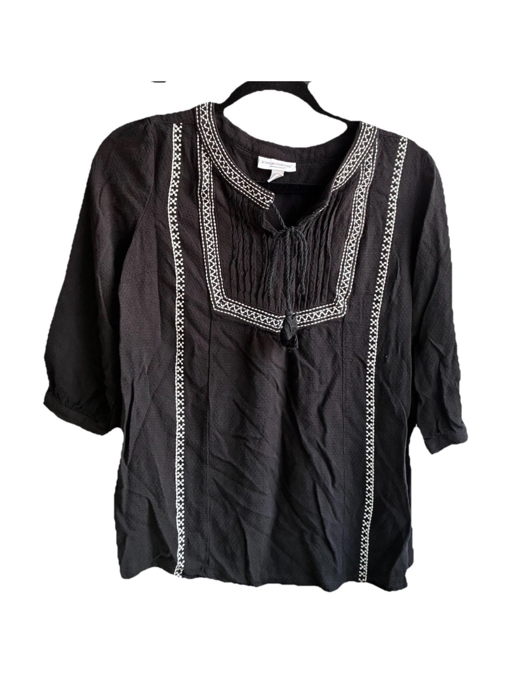 Liz Lange Maternity Black Embroidered Peasant Top - Women size XS